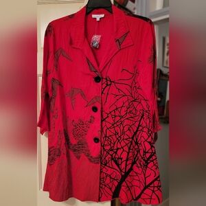 Red and Black Button-Up Blouse/Jacket SIZE XL - NEW